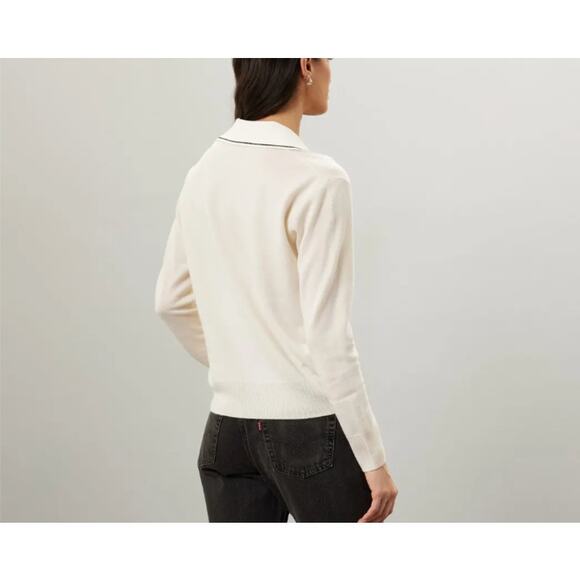 Sandro Cream Polo Sweater Top Size 0 Cashmere Oversized Preppy Designer $338 - Picture 3 of 12